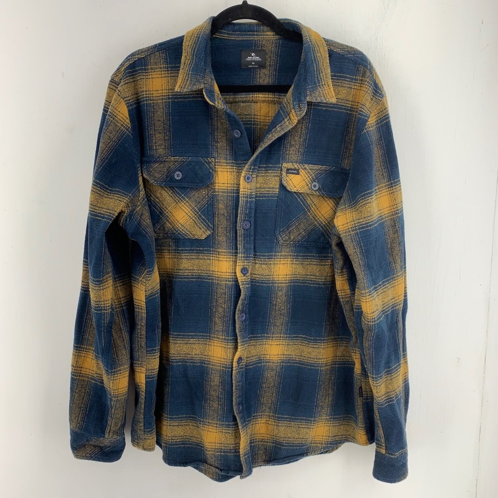 Rip Curl Mens XL Plaid Flannel Button Down Shirt Shacket Grunge Surf Skate
